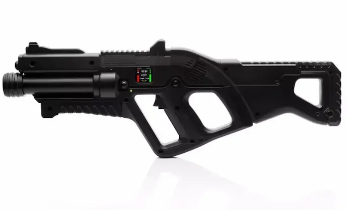 High-tech laser tag gun used at Laser Tag Los Angeles locations including Santa Monica, Torrance, Glendale, Rancho Cucamonga, Simi Valley, Pasadena, and Orange County for action-packed, immersive laser tag experiences.